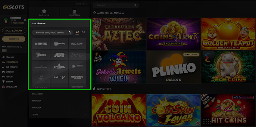 1xSlots kaszinó szolgáltatói