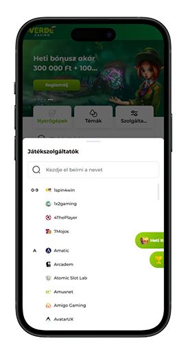 A Verde Casino szolgáltatói