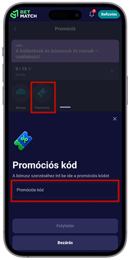 Promóciós kód aktiválása