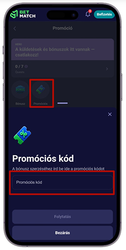 A promóciós kód aktiválása