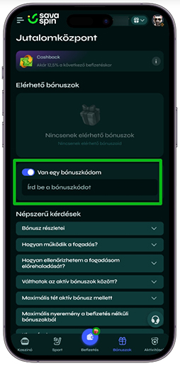Promóciós kód aktiválása a Saját fiókban