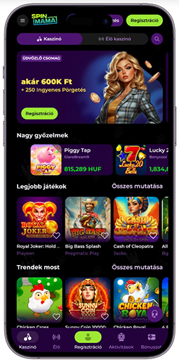 A kaszinó weboldalának kezelőfelülete