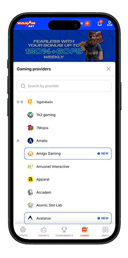 Szolgáltatók a Vulkan Bet kaszinóban