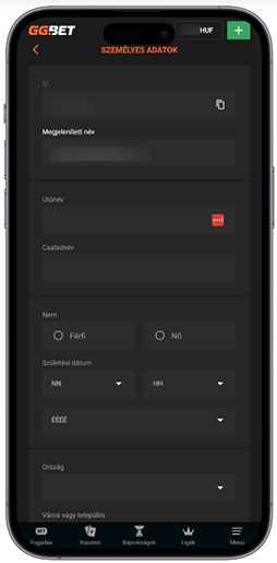 Részleg a személyi adatok megadására