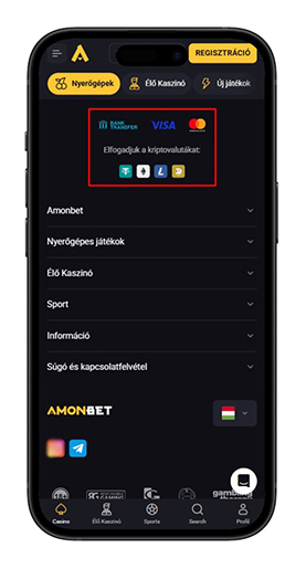 Befizetési módok az Amonbet kaszinóban