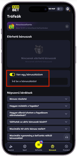 A promóciós kód aktiválása