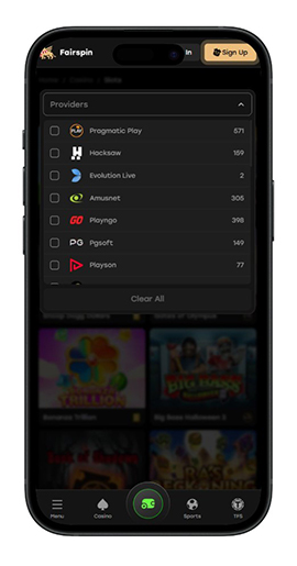 A Fairspin kaszinó játék szolgáltatói