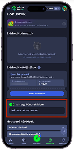 A promóciós kód megadása