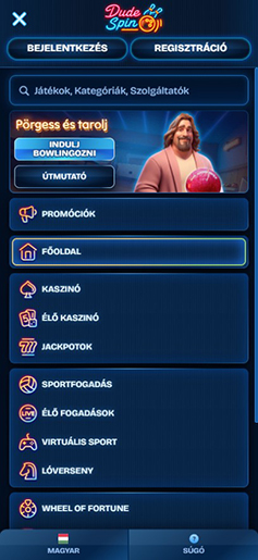 A DudeSpin kaszinó hivatalos weboldala