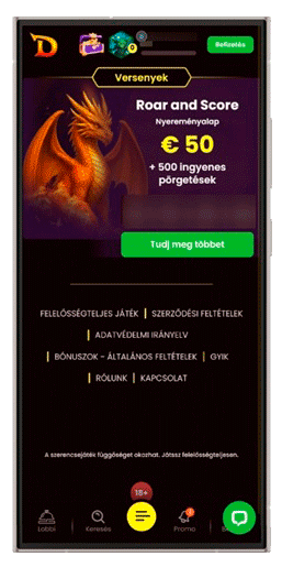Oldal a versenyek listájával