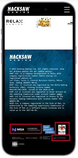 A Hacksaw Gaming hivatalos weboldala
