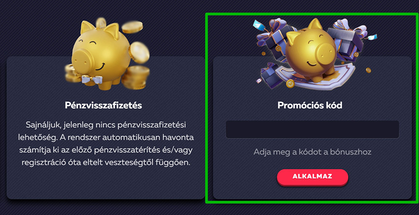 A kaszinó promóciós kódjai