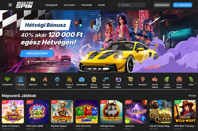 A NeedForSpin Casino hivatalos weboldala