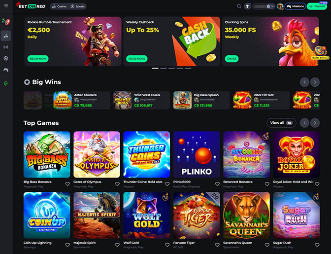 A BetOnRed Casino hivatalos weboldala