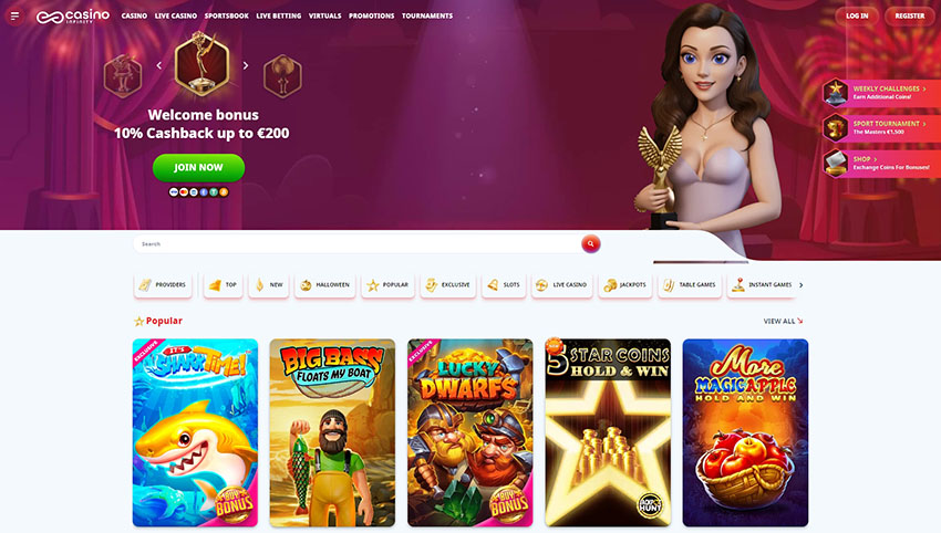 Az Infinity Casino hivatalos weboldala