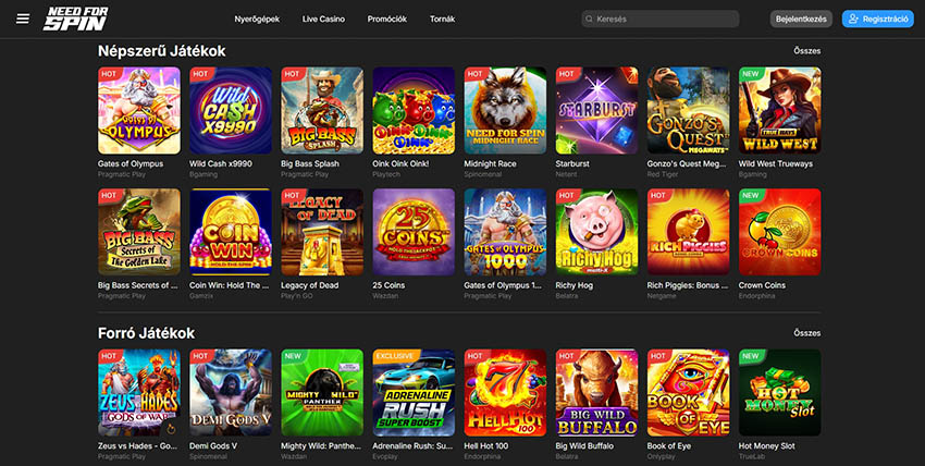 A NeedForSpin Casino hivatalos weboldala