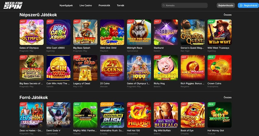 A NeedForSpin Casino hivatalos weboldala