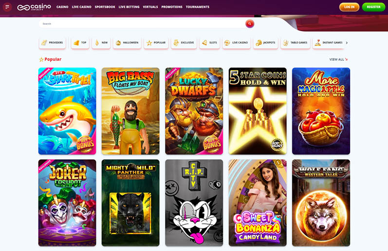 Az Infinity Casino hivatalos weboldala
