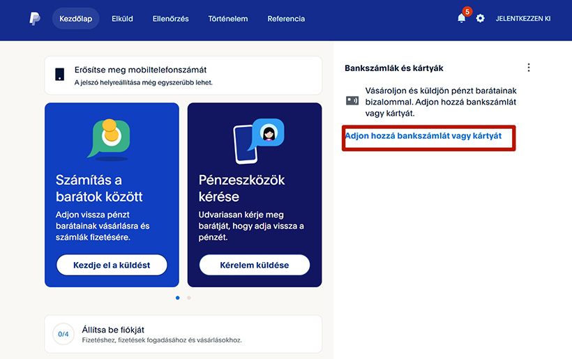 A Fiók fő oldala