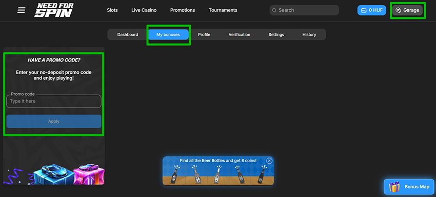Bónuszlista oldal a profilbeállításokban
